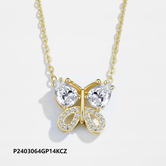 Wholesale copper-plated gold butterfly necklace, inlaid with 6A zircon, two designs to choose from