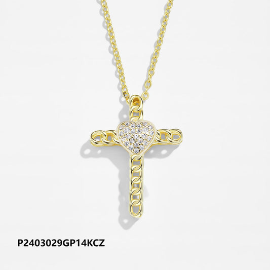 Wholesale copper-plated zircon cross necklace, inlaid with 6A zircon, original design