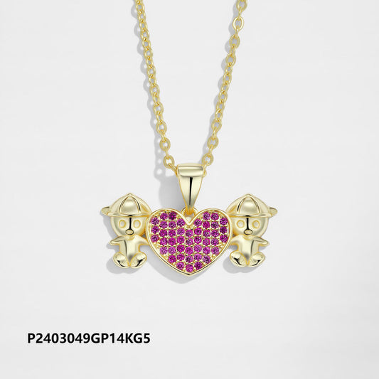 Environmentally friendly copper plated 14k gold heart colored zircon necklace wholesale, boutique versatile fashion parent-child necklace, non-fading and waterproof - Lyra