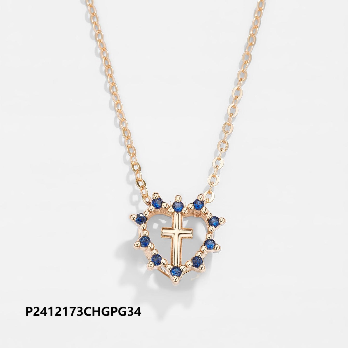 Wholesale copper-plated gold necklace, inlaid with 6A zircon, heart cross style