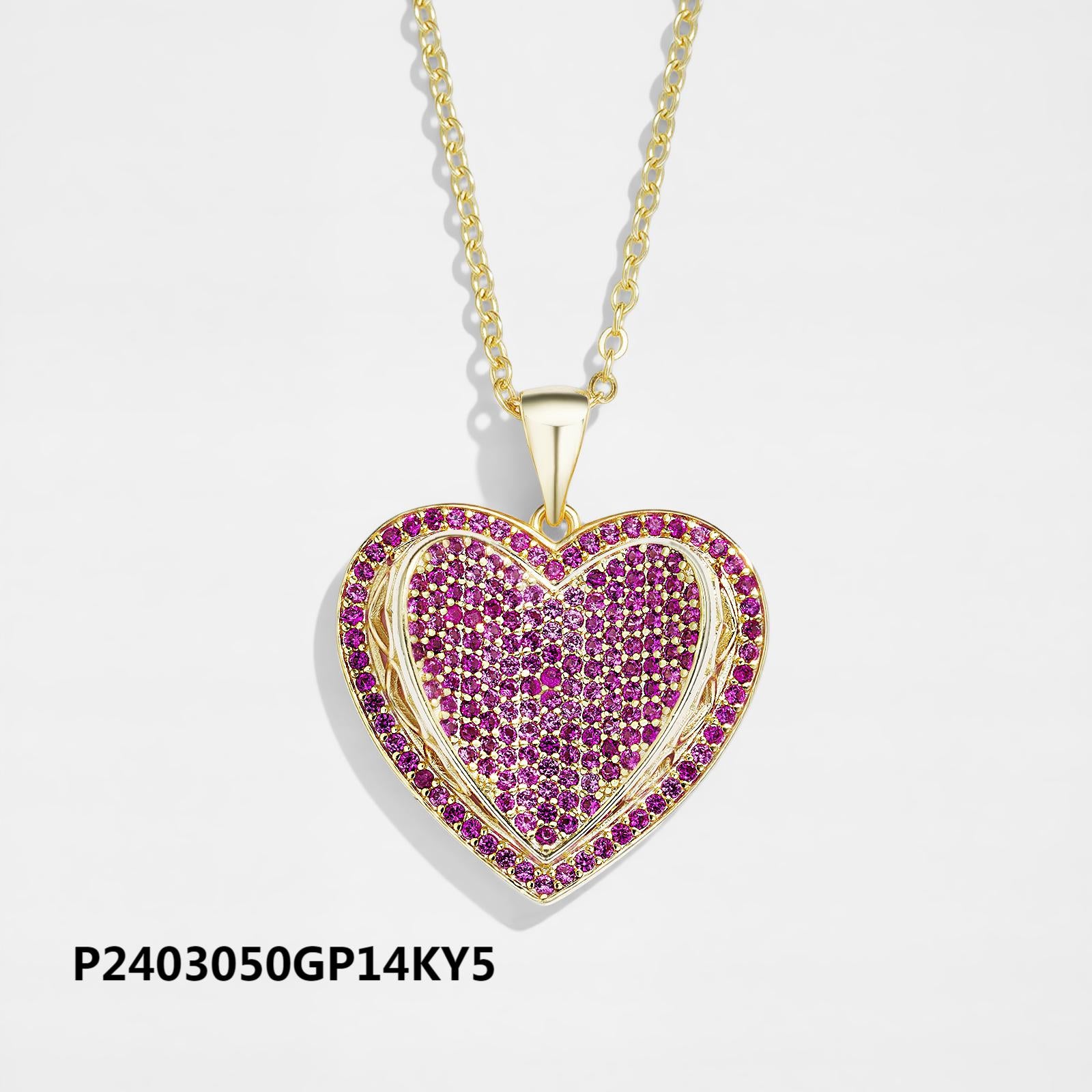 Environmentally friendly copper plated 14k gold heart colored zircon necklace wholesale, boutique versatile fashion parent-child necklace, non-fading and waterproof - Lyra