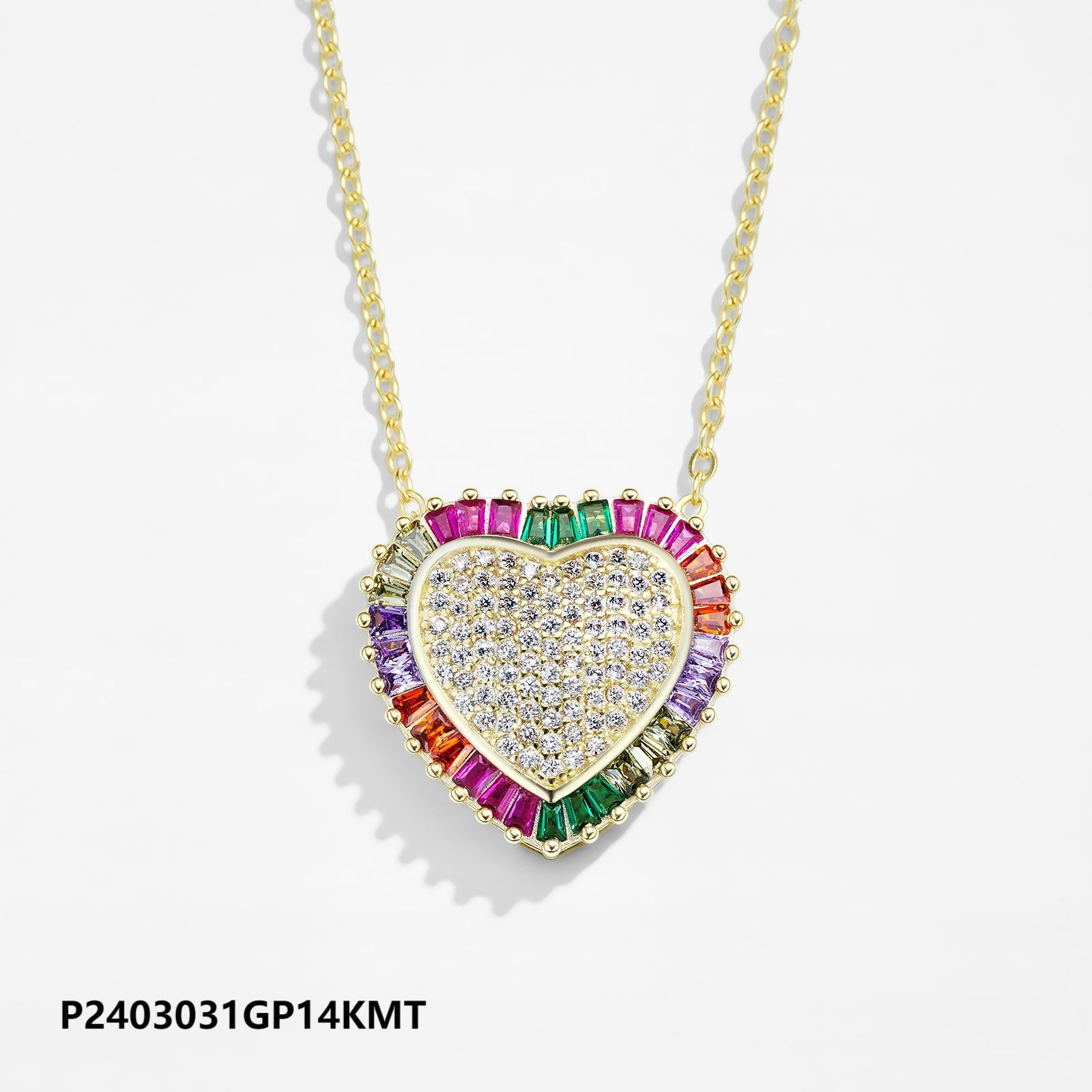 Environmentally friendly copper plated 14k gold heart colored zircon necklace wholesale, boutique versatile fashion parent-child necklace, non-fading and waterproof - Lyra