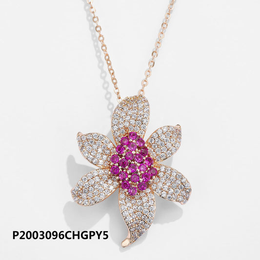 Copper 18k gold plated colored zircon large flower necklace wholesale, original boutique design, daily versatile