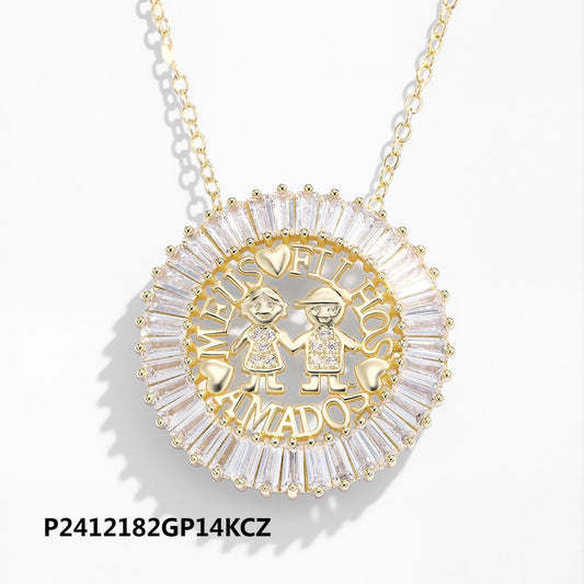 Wholesale copper plated 14k gold zircon round hollow necklace, environmentally friendly material, non-fading and waterproof